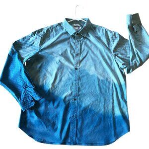 Ombre Bleached Shirt, Men’s Size XXL: Upcycled Blue Green Checked Plaid Shirt